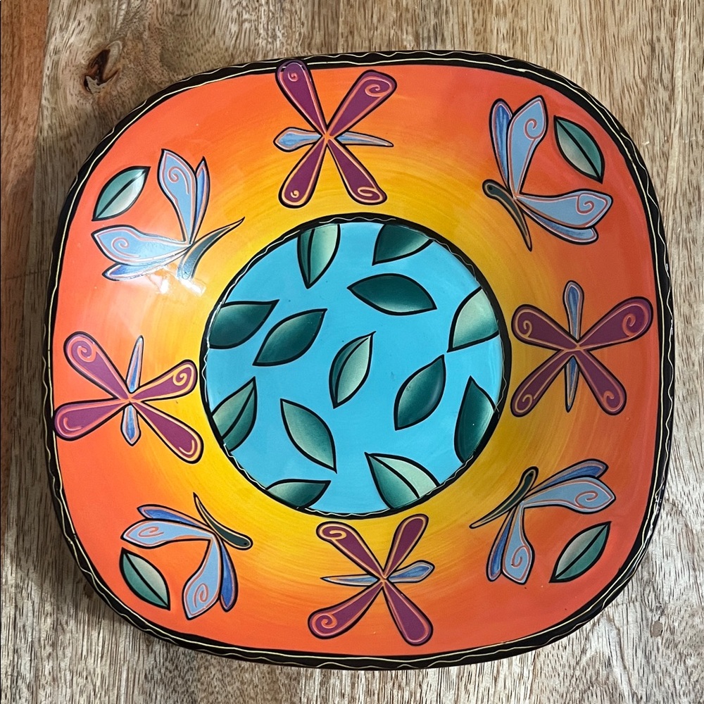HandPainted Colorful Ceramic Bowl with Dragonfly Design by Terri Kern